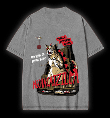 Catzilla Vintage Washed 100% Cotton T-Shirt - TheDrunkShark
