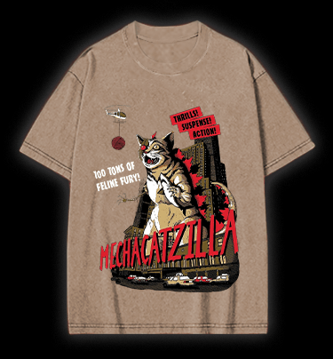 Catzilla Vintage Washed 100% Cotton T-Shirt - TheDrunkShark