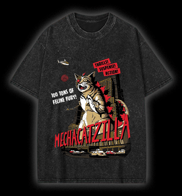 Catzilla Vintage Washed 100% Cotton T-Shirt - TheDrunkShark