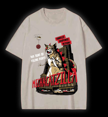 Catzilla Vintage Washed 100% Cotton T-Shirt - TheDrunkShark