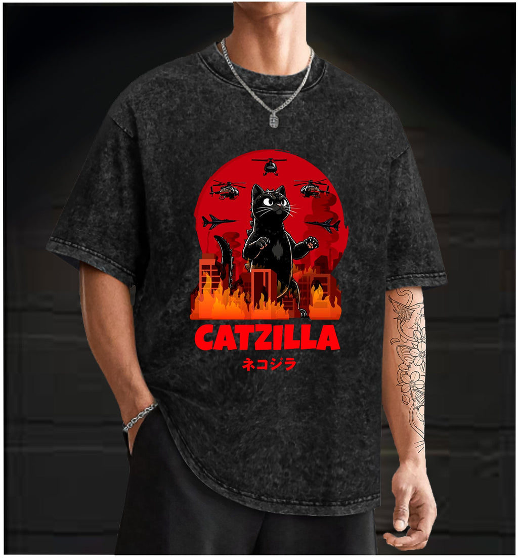  CATZILLA Monster Vintage Washed 100% Cotton T-Shirt - TheDrunkShark