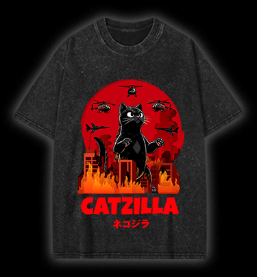  CATZILLA Monster Vintage Washed 100% Cotton T-Shirt - TheDrunkShark