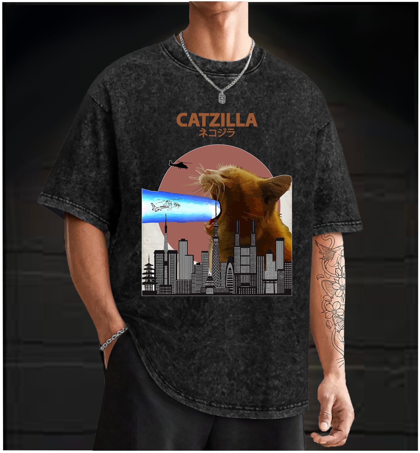  CATZILLA Vintage Washed 100% Cotton T-Shirt - TheDrunkShark