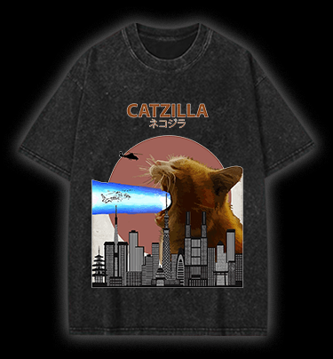  CATZILLA Vintage Washed 100% Cotton T-Shirt - TheDrunkShark