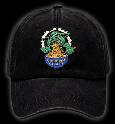 Cheddar Goblin Fun Vintage Washed 100% Cotton Baseball Hat - TheDrunkShark