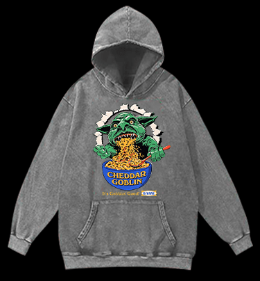 Cheddar Goblin Fun Vintage Washed 100% Cotton Hoodie - TheDrunkShark