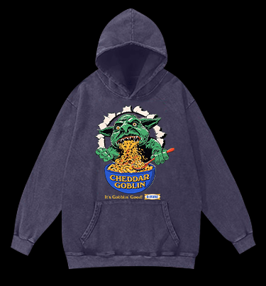 Cheddar Goblin Fun Vintage Washed 100% Cotton Hoodie - TheDrunkShark