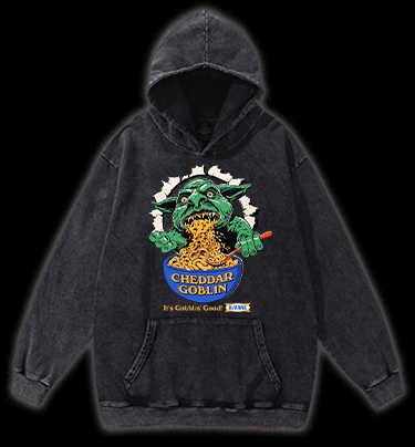 Cheddar Goblin Fun Vintage Washed 100% Cotton Hoodie - TheDrunkShark