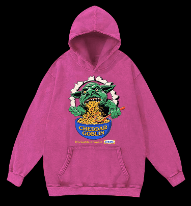 Cheddar Goblin Fun Vintage Washed 100% Cotton Hoodie - TheDrunkShark