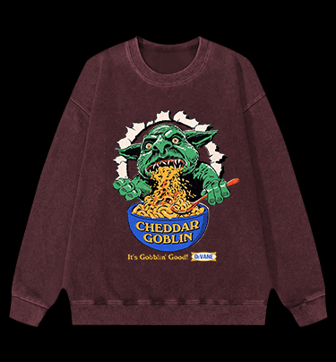 Cheddar Goblin Fun Vintage Washed 100% Cotton Sweatshirt - TheDrunkShark