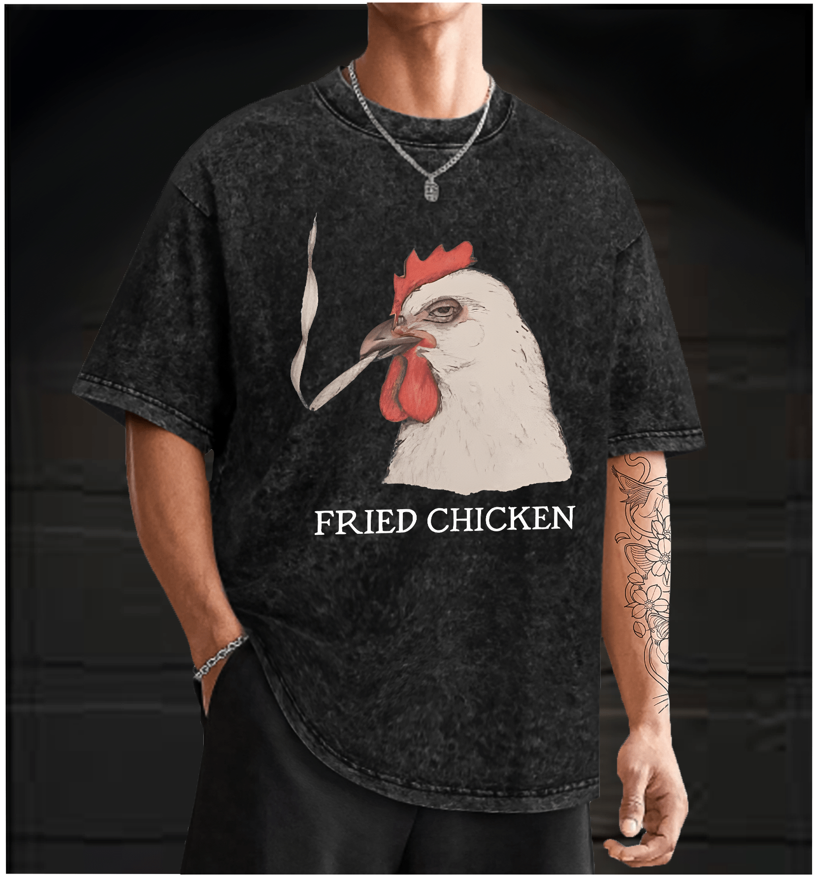 Chicken: Smoky Attitude Vintage Washed 100% Cotton T-Shirt - TheDrunkShark