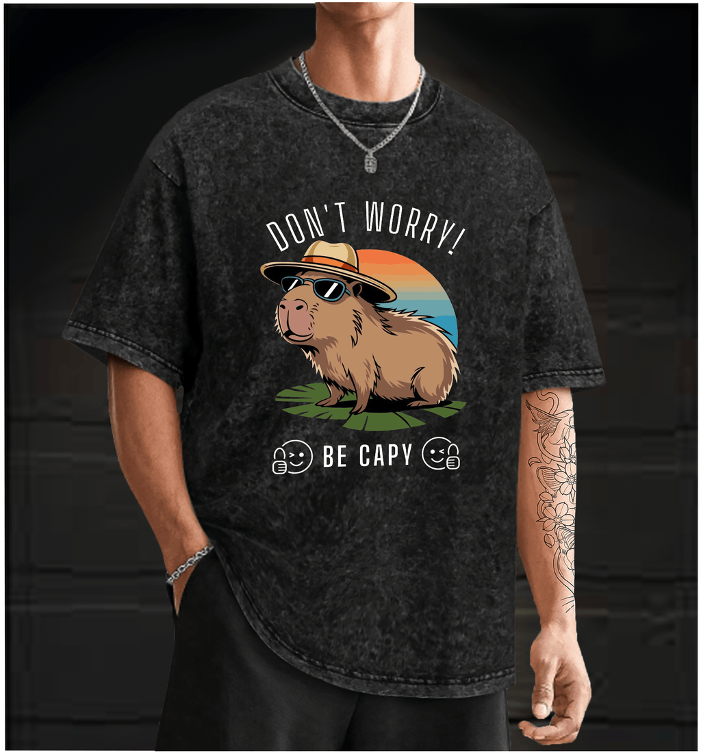 Chill Capybara Vintage Washed 100% Cotton T-Shirt - TheDrunkShark