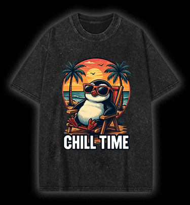 Chill Penguin Vintage Washed 100% Cotton T-Shirt - TheDrunkShark