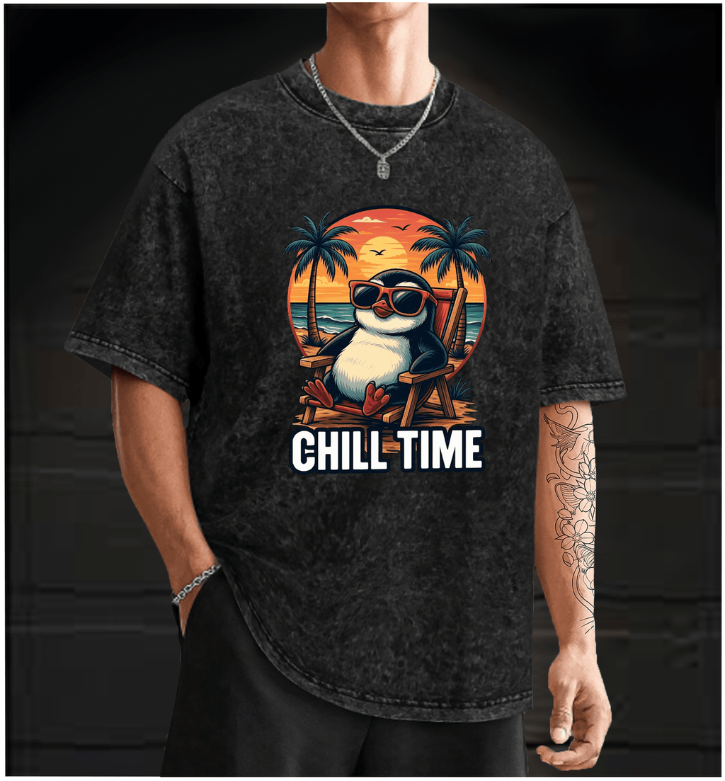 Chill Penguin Vintage Washed 100% Cotton T-Shirt - TheDrunkShark