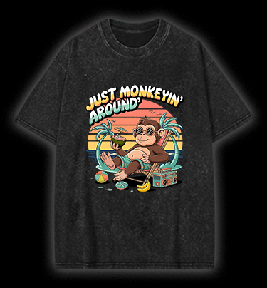 Chillin' Monkey Vintage Washed 100% Cotton T-Shirt - TheDrunkShark