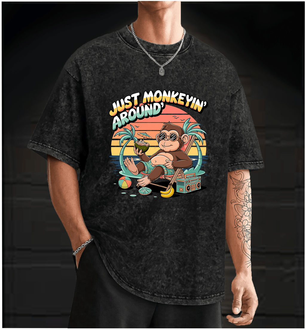 Chillin' Monkey Vintage Washed 100% Cotton T-Shirt - TheDrunkShark