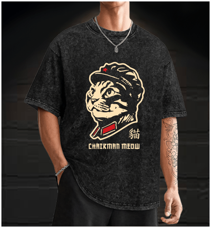 Chinese Spirit Cat Vintage Washed 100% Cotton T-Shirt - TheDrunkShark