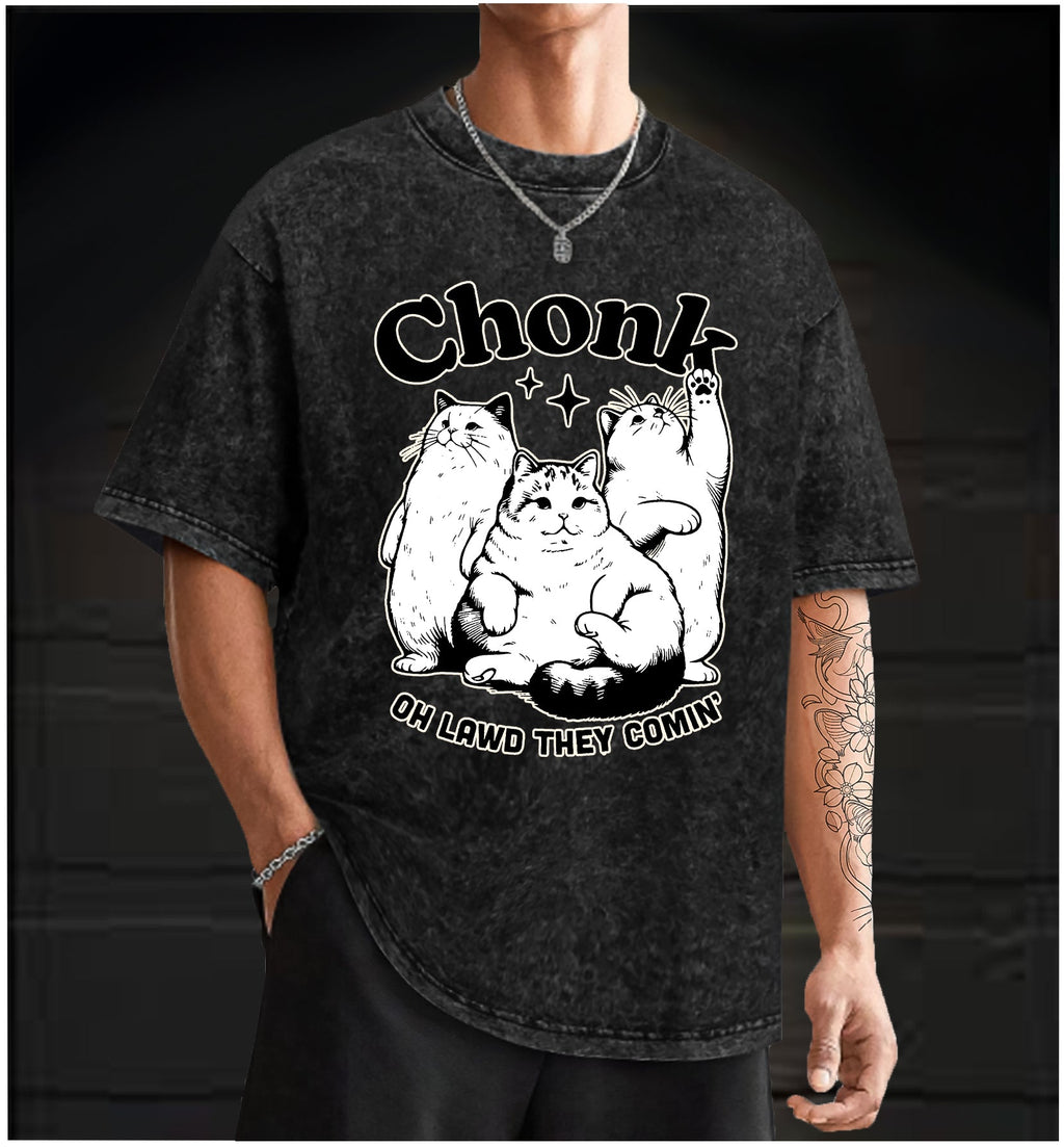  Chonk Cat Trio Vintage Washed 100% Cotton T-Shirt - TheDrunkShark