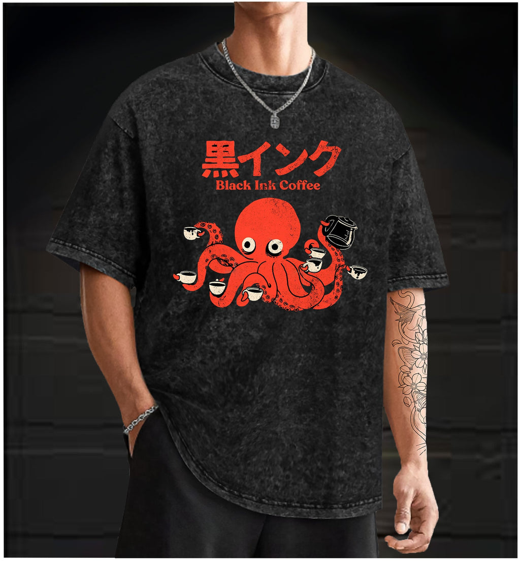  Coffee - Loving Octopus  Vintage Washed 100% Cotton T-Shirt - TheDrunkShark