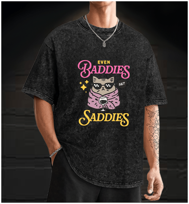  Cool Cat Sadness  Vintage Washed 100% Cotton T-Shirt - TheDrunkShark