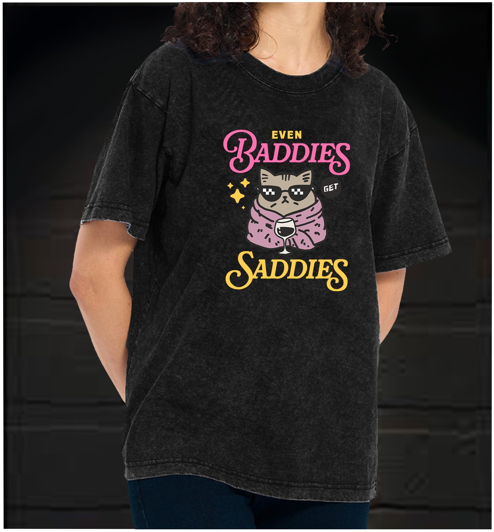  Cool Cat Sadness  Vintage Washed 100% Cotton T-Shirt - TheDrunkShark