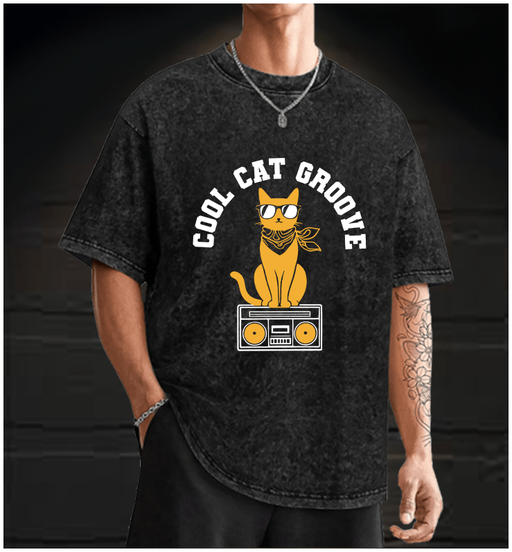  Cool Cat Vintage Washed 100% Cotton T-Shirt - TheDrunkShark