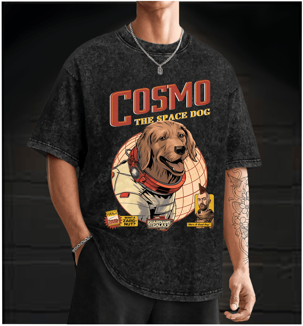 Cosmo: Space Pup Vintage Washed 100% Cotton T-Shirt - TheDrunkShark