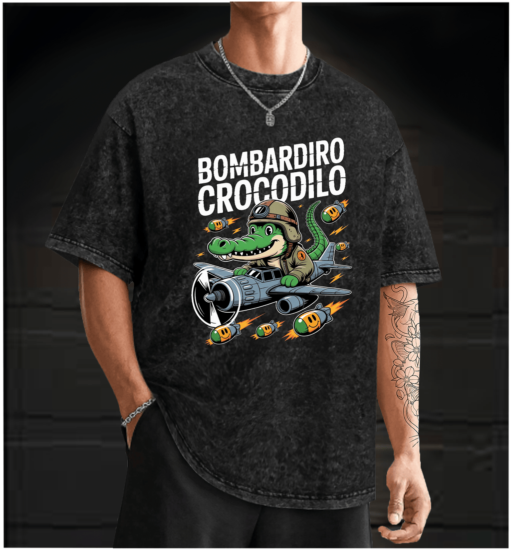 Crocodile Bomber Vintage Washed 100% Cotton T-Shirt - TheDrunkShark