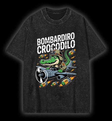 Crocodile Bomber Vintage Washed 100% Cotton T-Shirt - TheDrunkShark