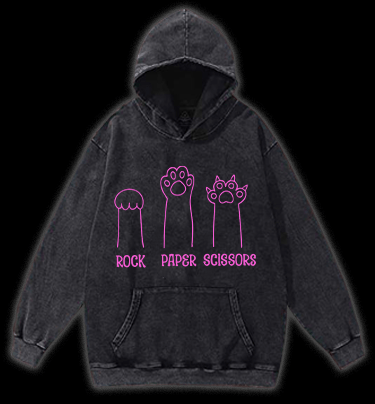 Cute Cat Rock Paper Scissors Vintage Washed 100% Cotton Hoodie - TheDrunkShark