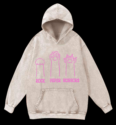 Cute Cat Rock Paper Scissors Vintage Washed 100% Cotton Hoodie - TheDrunkShark