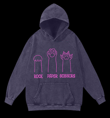 Cute Cat Rock Paper Scissors Vintage Washed 100% Cotton Hoodie - TheDrunkShark