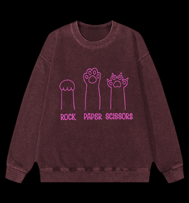 Cute Cat Rock Paper Scissors Vintage Washed 100% Cotton Sweatshirt - TheDrunkShark