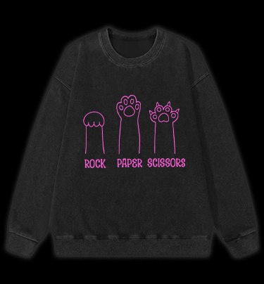 Cute Cat Rock Paper Scissors Vintage Washed 100% Cotton Sweatshirt - TheDrunkShark
