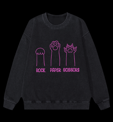 Cute Cat Rock Paper Scissors Vintage Washed 100% Cotton Sweatshirt - TheDrunkShark