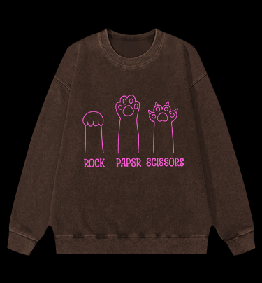 Cute Cat Rock Paper Scissors Vintage Washed 100% Cotton Sweatshirt - TheDrunkShark