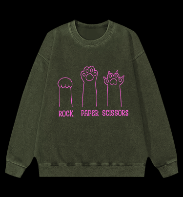 Cute Cat Rock Paper Scissors Vintage Washed 100% Cotton Sweatshirt - TheDrunkShark