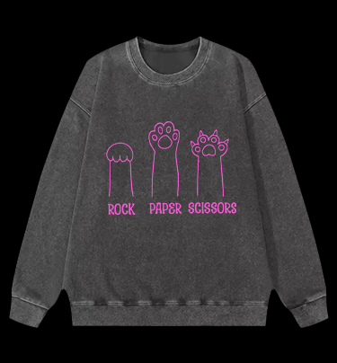 Cute Cat Rock Paper Scissors Vintage Washed 100% Cotton Sweatshirt - TheDrunkShark