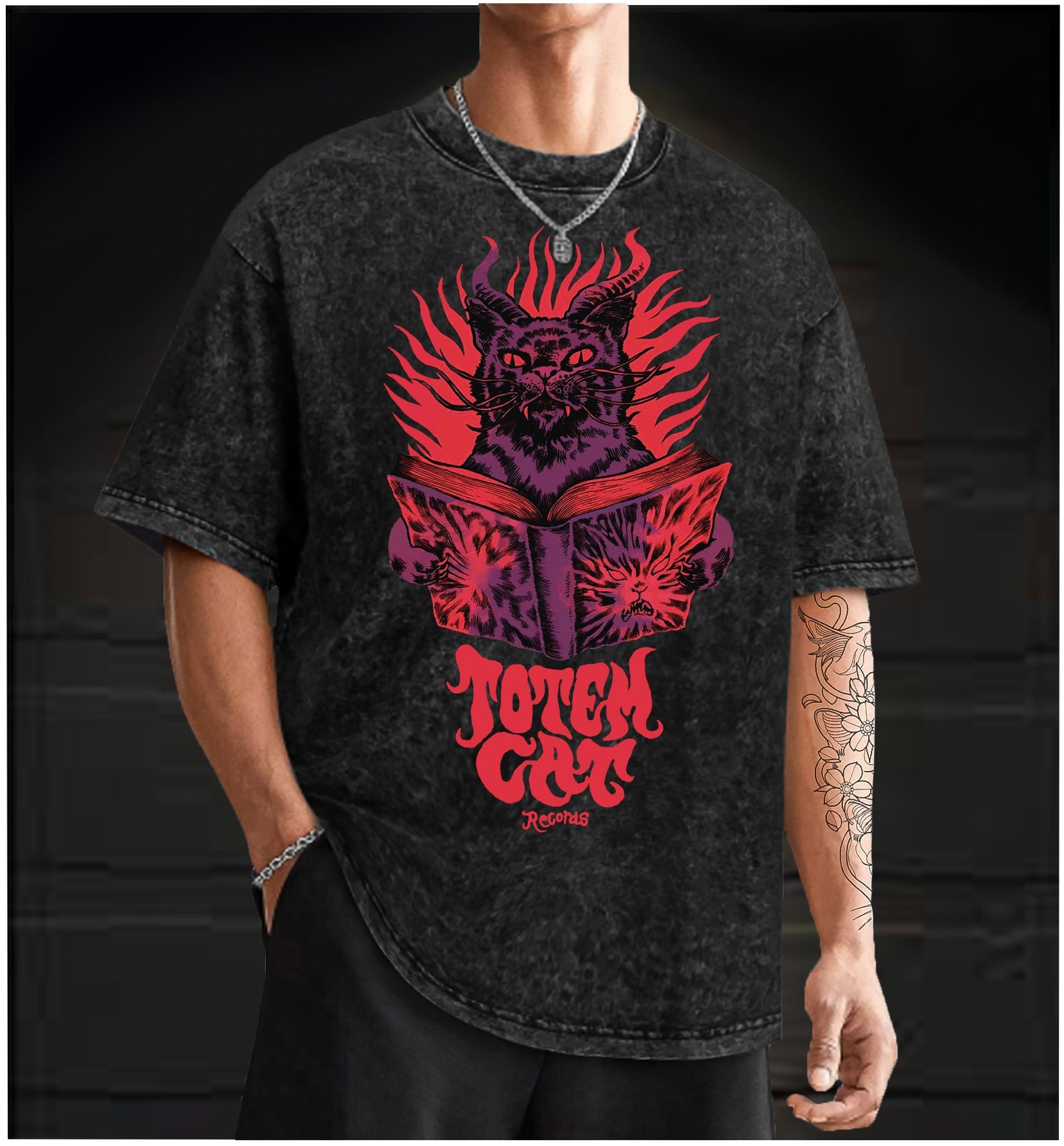  Dark Cat Ritual Vintage Washed 100% Cotton T-Shirt - TheDrunkShark