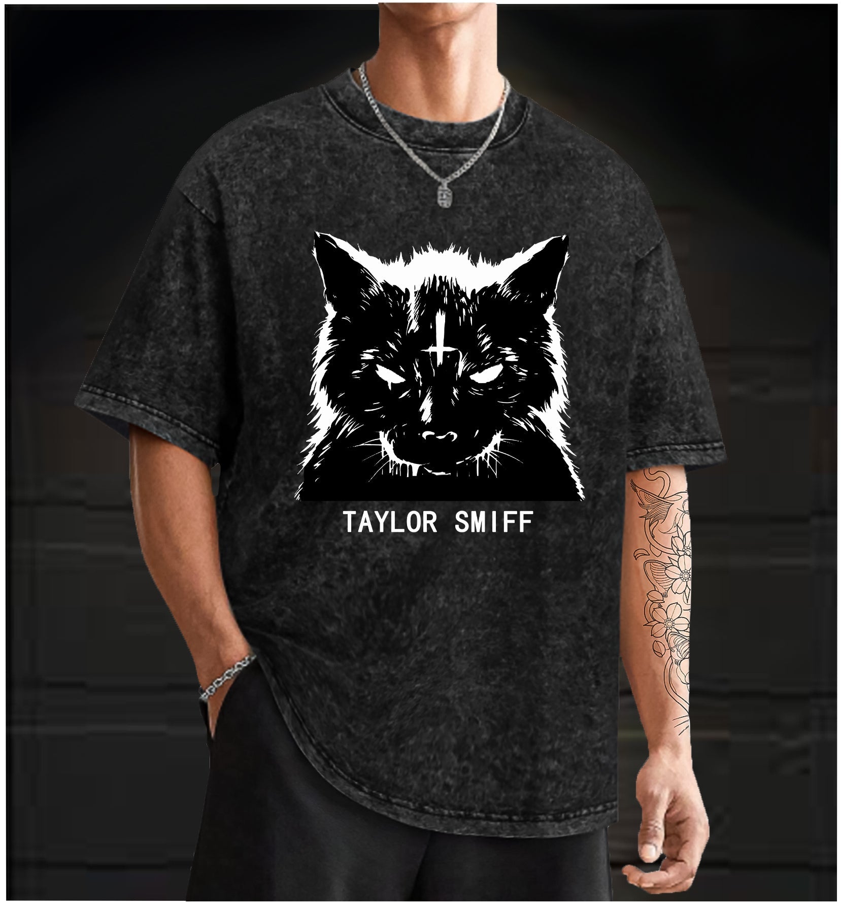  Dark - eyed Cat  Vintage Washed 100% Cotton T-Shirt - TheDrunkShark