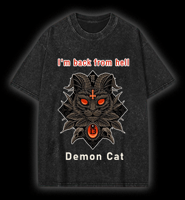  Demon Cat Vintage Washed 100% Cotton T-Shirt - TheDrunkShark