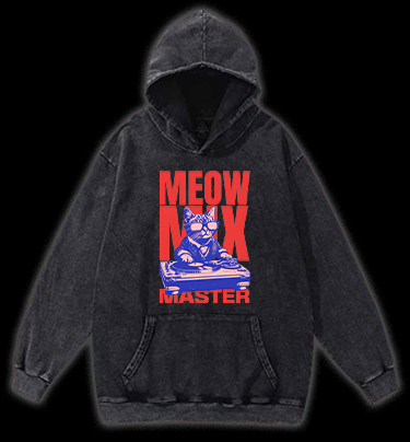 DJ Cat Fun Vintage Washed 100% Cotton Hoodie - TheDrunkShark