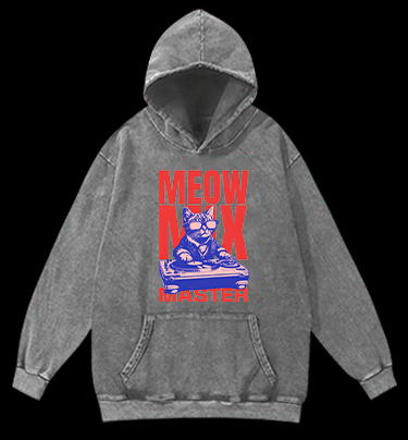 DJ Cat Fun Vintage Washed 100% Cotton Hoodie - TheDrunkShark