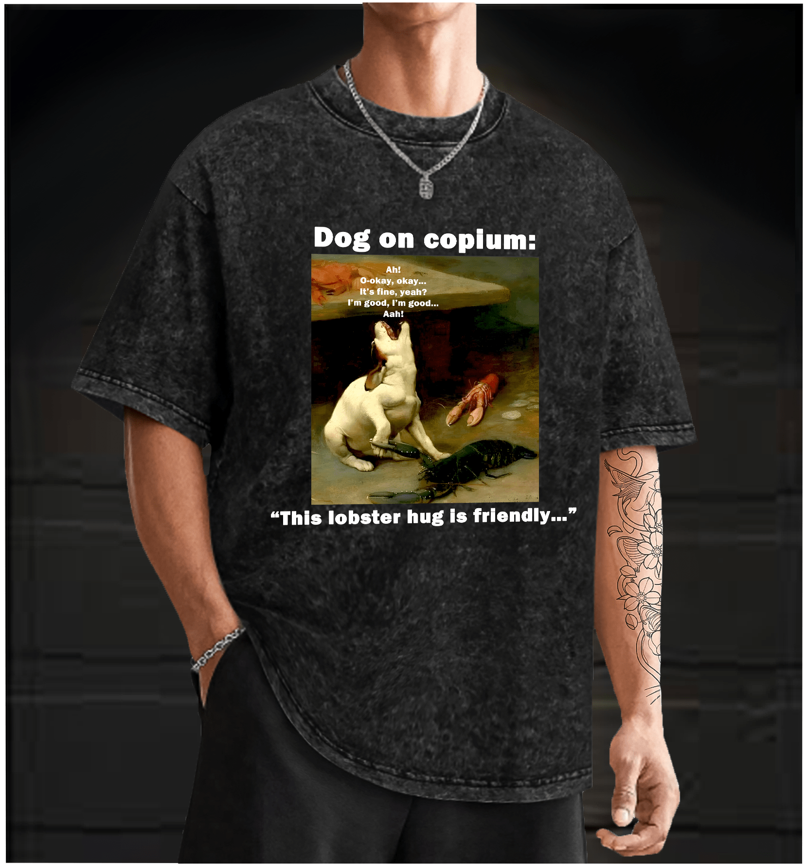 Dog & Lobster ???Hug??¨¤ dog on Copium Vintage Washed 100% Cotton T-Shirt - TheDrunkShark