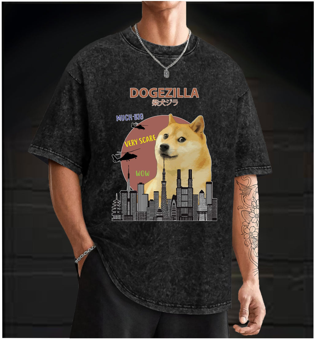  DOGEZILLA Vintage Washed 100% Cotton T-Shirt - TheDrunkShark