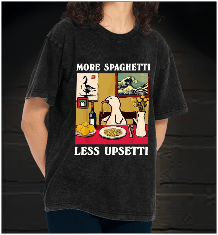 Doggo FerrariFunny Duck Spaghetti Wall Art Washed 100% Cotton T-Shirt - TheDrunkShark