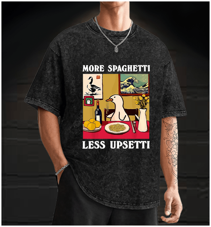 Doggo FerrariFunny Duck Spaghetti Wall Art Washed 100% Cotton T-Shirt - TheDrunkShark