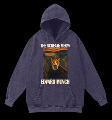 Edvard Munch's Cat Scream Vintage Washed 100% Cotton Hoodie - TheDrunkShark