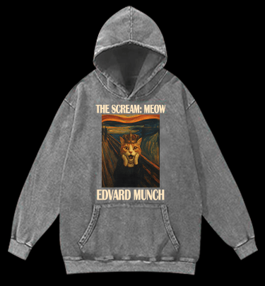 Edvard Munch's Cat Scream Vintage Washed 100% Cotton Hoodie - TheDrunkShark