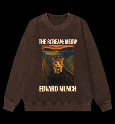Edvard Munch's Cat Scream Vintage Washed 100% Cotton Sweatshirt - TheDrunkShark